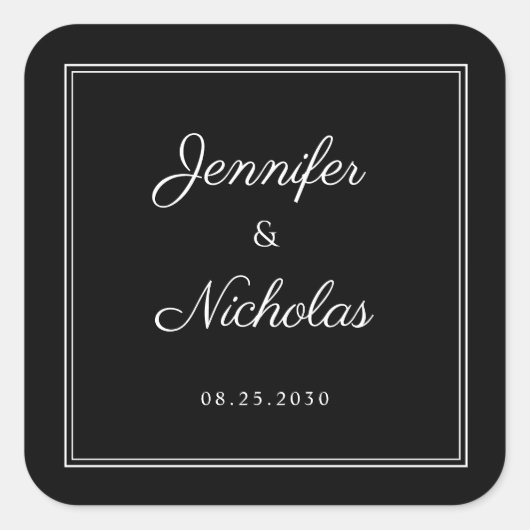 1Elegant Black And White Script Wedding スクエアシール (正面)