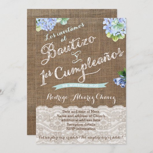 1er cumple y Bautizo, invitaciones niono 招待状 (正面/裏面)