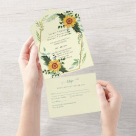 1in3 Sunflowers Greenery Wedding RSVP招待状 オールインワン招待状