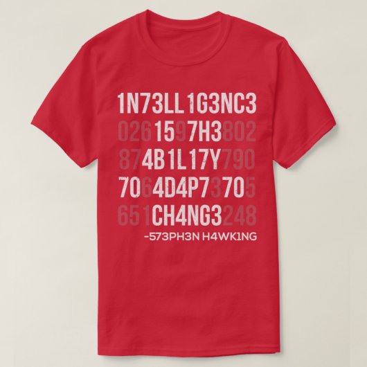 1n73ll1g3nc3 15 7h3 4b1l17y 70 4d4p7 70 ch4ng3  tシャツ (デザイン正面)