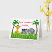 1stまたは任意の年齢のジャングル誕生日 カード (黄色い花)
