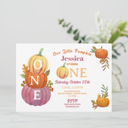 1stカボチャ誕生日ハーベストパーティーピンクガールズ 招待状 (スタンド正面)