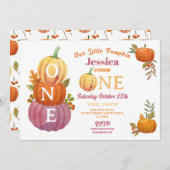 1stカボチャ誕生日ハーベストパーティーピンクガールズ 招待状 (正面/裏面)