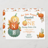 1stカボチャ誕生日ハーベストパーティーボーイズブルー 招待状 (正面/裏面)