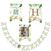 1stガールボーイサファリワンワイルド誕生日写真 バンティングフラッグ