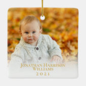 1stクリスマスカスタムイベント2フォト金ゴールドスクリプト セラミックオーナメント (裏面)