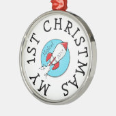 1stクリスマスキッズレトロロッケシップ家族ギフト メタルオーナメント (左)