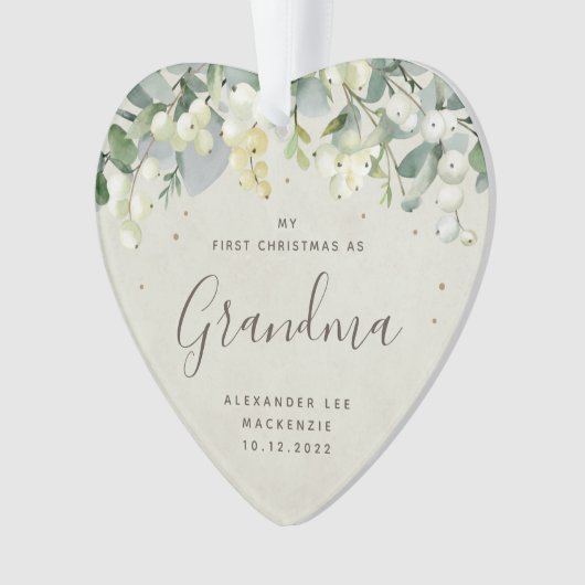 1stクリスマスグランドペアレント/任意の相対フォトハート オーナメント (正面)