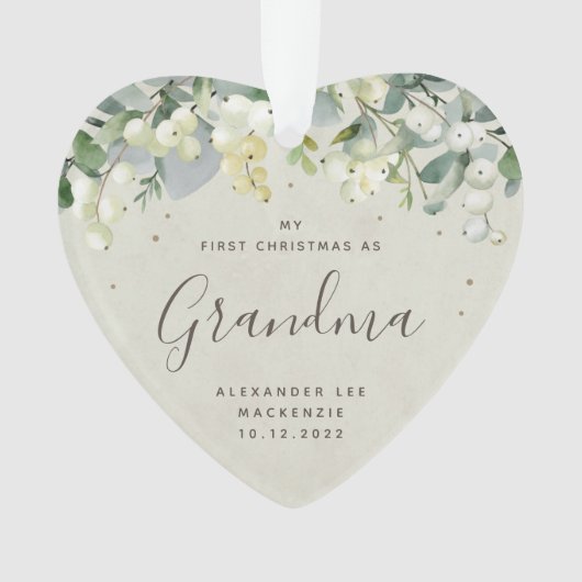 1stクリスマスグランドペアレント/任意の相対フォトハート オーナメント (正面)