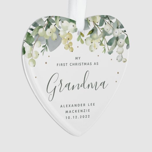 1stクリスマスグランドペアレント/任意の相対フォトハート オーナメント (正面)