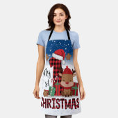 1stクリスマスサンタハットホワイトスノーベビートナカイ エプロン (着用した状態)
