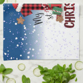 1stクリスマスサンタハットホワイトスノーベビートナカイ キッチンタオル (折り畳み)