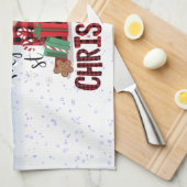 1stクリスマスサンタハットホワイトスノーベビートナカイ キッチンタオル (四つ折り)