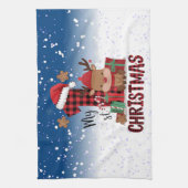 1stクリスマスサンタハットホワイトスノーベビートナカイ キッチンタオル (縦)