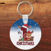 1stクリスマスサンタハットホワイトスノーベビートナカイ キーホルダー (正面)