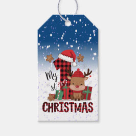 1stクリスマスサンタハットホワイトスノーベビートナカイ ギフトタグ