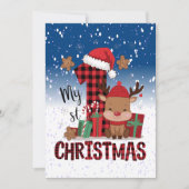1stクリスマスサンタハットホワイトスノーベビートナカイ シーズンカード (正面)