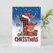 1stクリスマスサンタハットホワイトスノーベビートナカイ シーズンカード (スタンド正面)