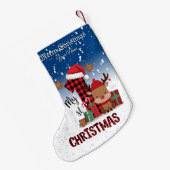 1stクリスマスサンタハットホワイトスノーベビートナカイ スモールクリスマスストッキング (裏面 (吊り時))