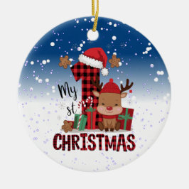 1stクリスマスサンタハットホワイトスノーベビートナカイ セラミックオーナメント