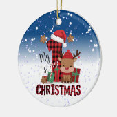 1stクリスマスサンタハットホワイトスノーベビートナカイ セラミックオーナメント (左)