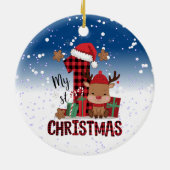 1stクリスマスサンタハットホワイトスノーベビートナカイ セラミックオーナメント (裏面)
