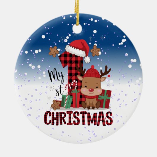 1stクリスマスサンタハットホワイトスノーベビートナカイ セラミックオーナメント (裏面)