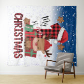 1stクリスマスサンタハットホワイトスノーベビートナカイ タペストリー (インサイチュ(横))