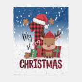 1stクリスマスサンタハットホワイトスノーベビートナカイ フリースブランケット (正面)