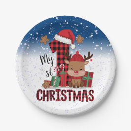 1stクリスマスサンタハットホワイトスノーベビートナカイ ペーパープレート