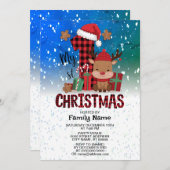 1stクリスマスサンタハットホワイトスノーベビートナカイ 招待状 (正面/裏面)