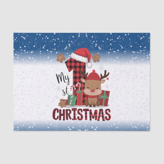 1stクリスマスサンタハットホワイトスノーベビートナカイ 薄葉紙 (正面)