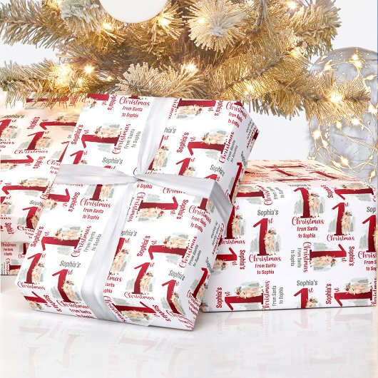 1stクリスマスディアネーム赤ちゃん女の子赤ちゃんナンバーワン ラッピングペーパー