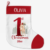 1stクリスマスディアベビーガールレッド名 ラージクリスマスストッキング (正面)