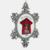 1stクリスマスドッグのアップロード写真ドッグハウスw Bone Me スノーフレークピューターオーナメント (左)