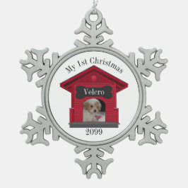 1stクリスマスドッグのアップロード写真ドッグハウスw Bone Me スノーフレークピューターオーナメント