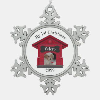 1stクリスマスドッグのアップロード写真ドッグハウスw Bone Me スノーフレークピューターオーナメント