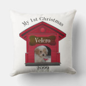 1stクリスマスドッグのアップロード写真ドッグハウスw Bone Sq クッション (裏面)