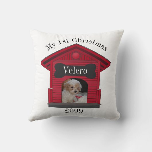 1stクリスマスドッグのアップロード写真ドッグハウスw Bone Sq クッション (裏面)