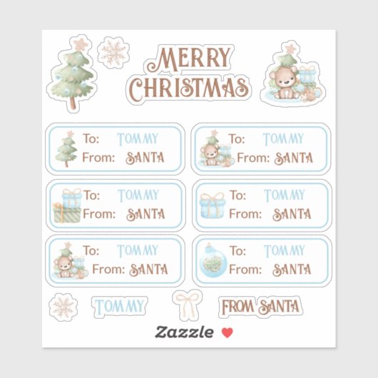 1stクリスマスネームブルーラベルキスカットシール シール (シート)