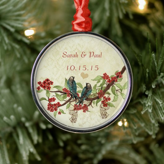 1stクリスマスレッド開花ヴィンテージラブバード メタルオーナメント (ツリー)