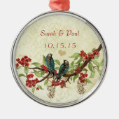 1stクリスマスレッド開花ヴィンテージラブバード メタルオーナメント (正面)
