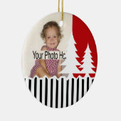 1stクリスマス/木と木々の写真ストライプ(英語) セラミックオーナメント (右)