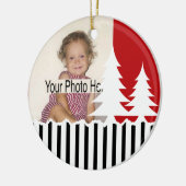 1stクリスマス/木と木々の写真ストライプ(英語) セラミックオーナメント (左)