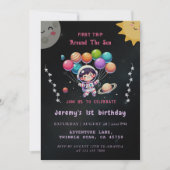 1stトリップウォーモダンターカラー宇宙1stバースデーボーイ 招待状 (正面)