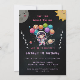 1stトリップウォーモダンターカラー宇宙1stバースデーボーイ 招待状