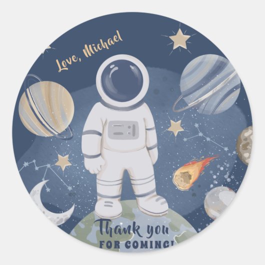 1stトリップ銀河系ボーイ誕生日サンキュークラシックRou ラウンドシール (正面)
