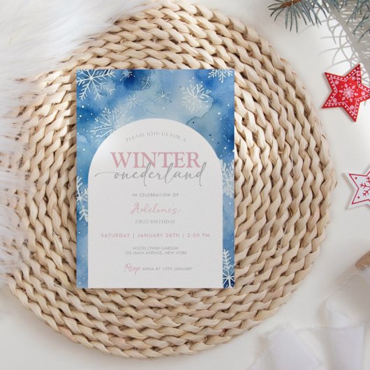 1stバースデーガールウィンターオネダーランドパーティー雪 招待状