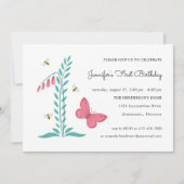 1stバースデーガールパーティーフローラボタニカルバタフライ 招待状 (正面)