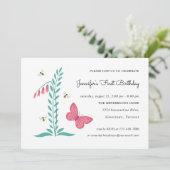 1stバースデーガールパーティーフローラボタニカルバタフライ 招待状 (スタンド正面)